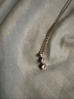 Classic Three-Stone Pendant Necklace - Silver Tone with Clear Stones